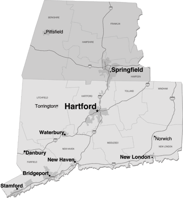 Western Massachusettes, Connecticut Map