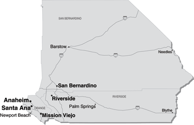 Orange, Riverseide, San Bernardino and San Diego Map