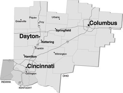 Cincinnati, Columbus, Dayton Map