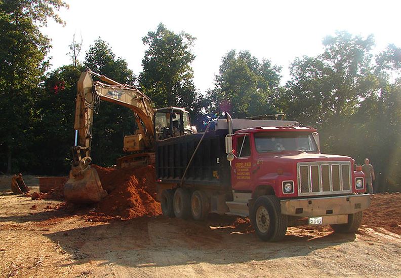 Hauling clay for road construction