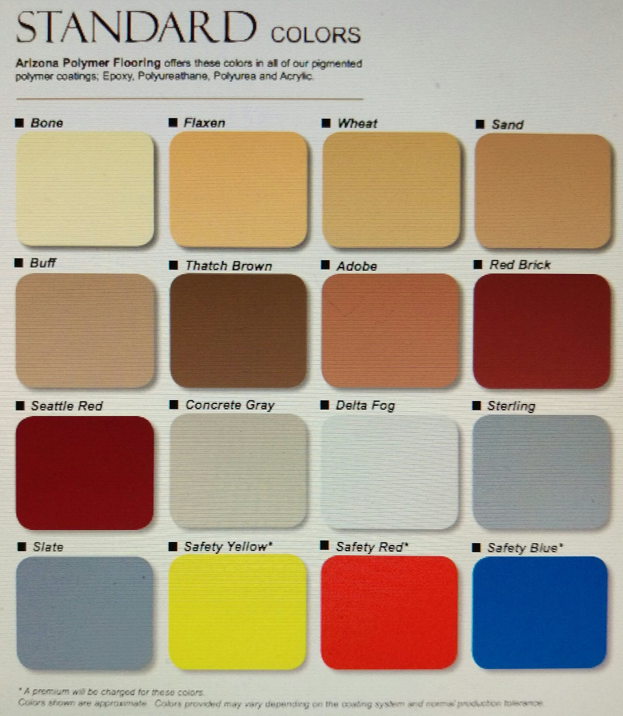 Arizona Polymer Flooring Color Chart