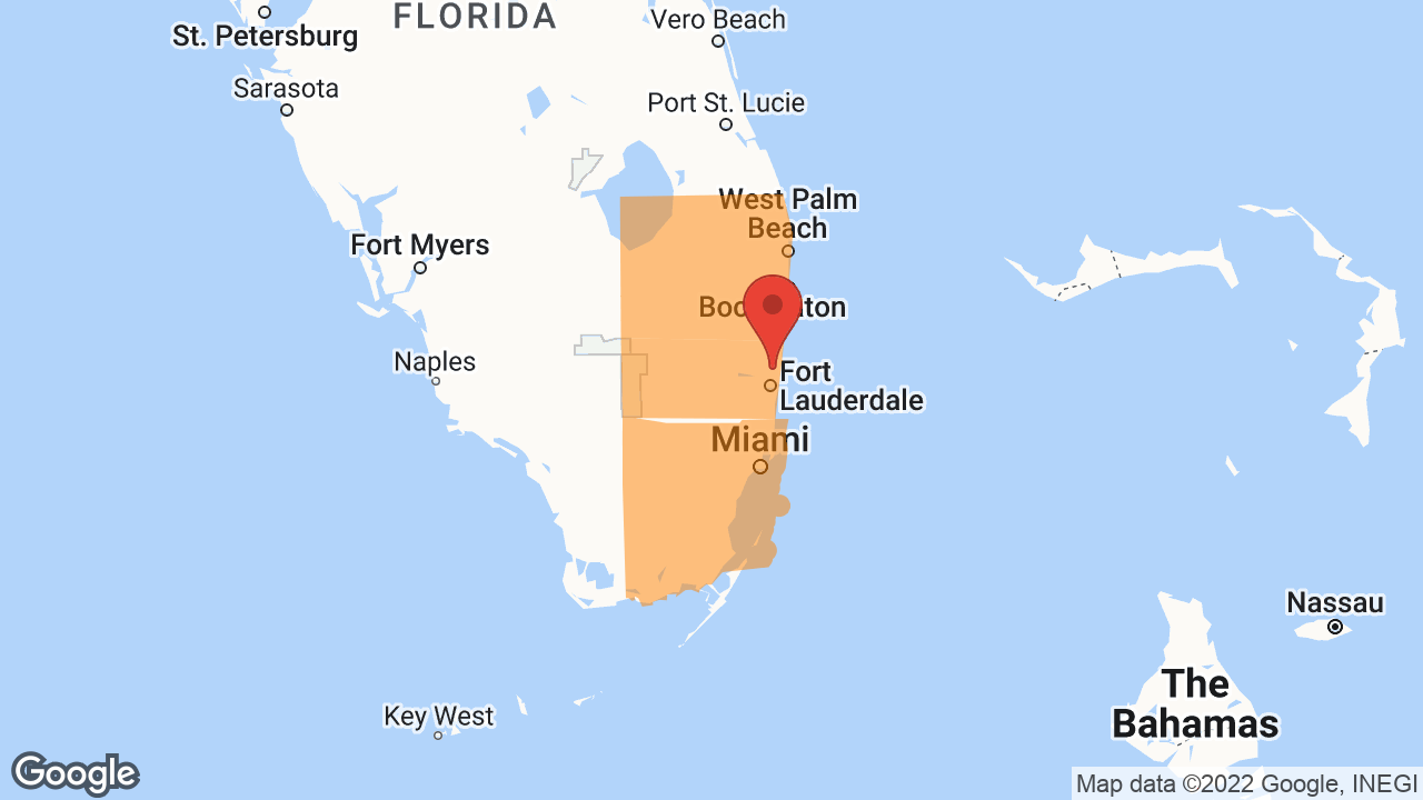Service Area and Locations Map for Broward County Fence LLC