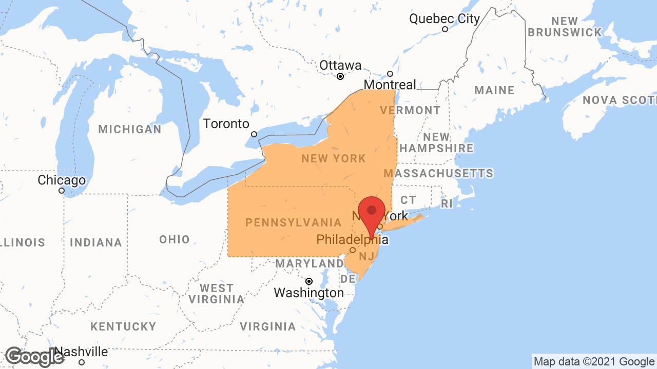Service Area and Locations Map for Garden State Cut and Core LLC