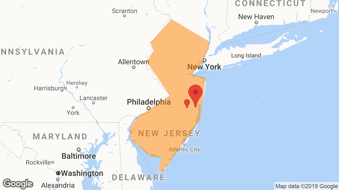 Service Area and Locations Map for Jersey Shore Lawn & Sprinkler Construction Company, Inc.