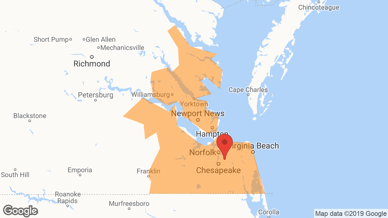 Service Area and Locations Map for Atlantic Coast Commercial Services