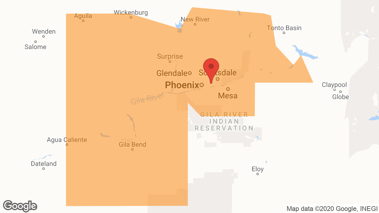 Service Area and Locations Map for Phoenix Tree & Landscape