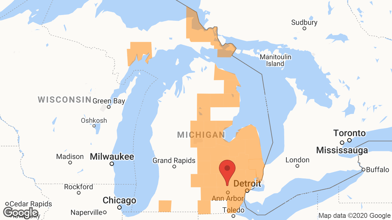 Service Area and Locations Map for Overhead Door Company of Whitmore Lake